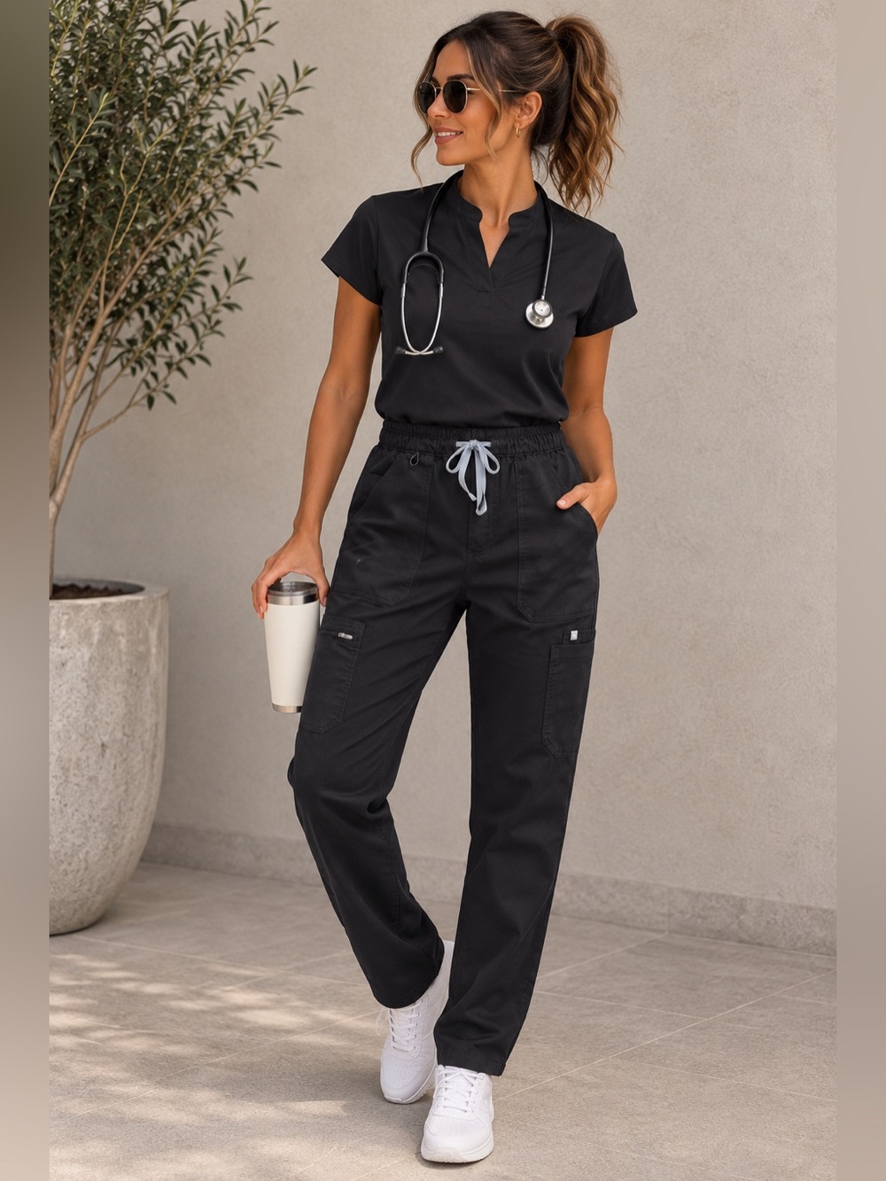 FIGS Technical Collection Scrub Pants Womens S Black Cargo Utility Straight Leg
